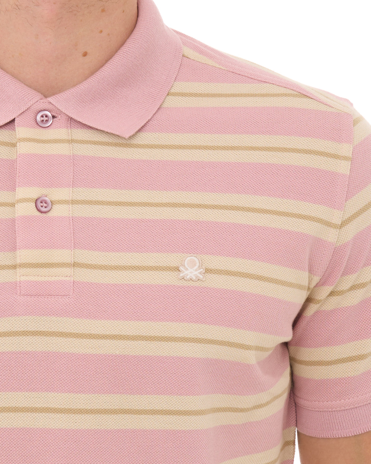Benetton Striped Polo Shirt Pink/Cream
