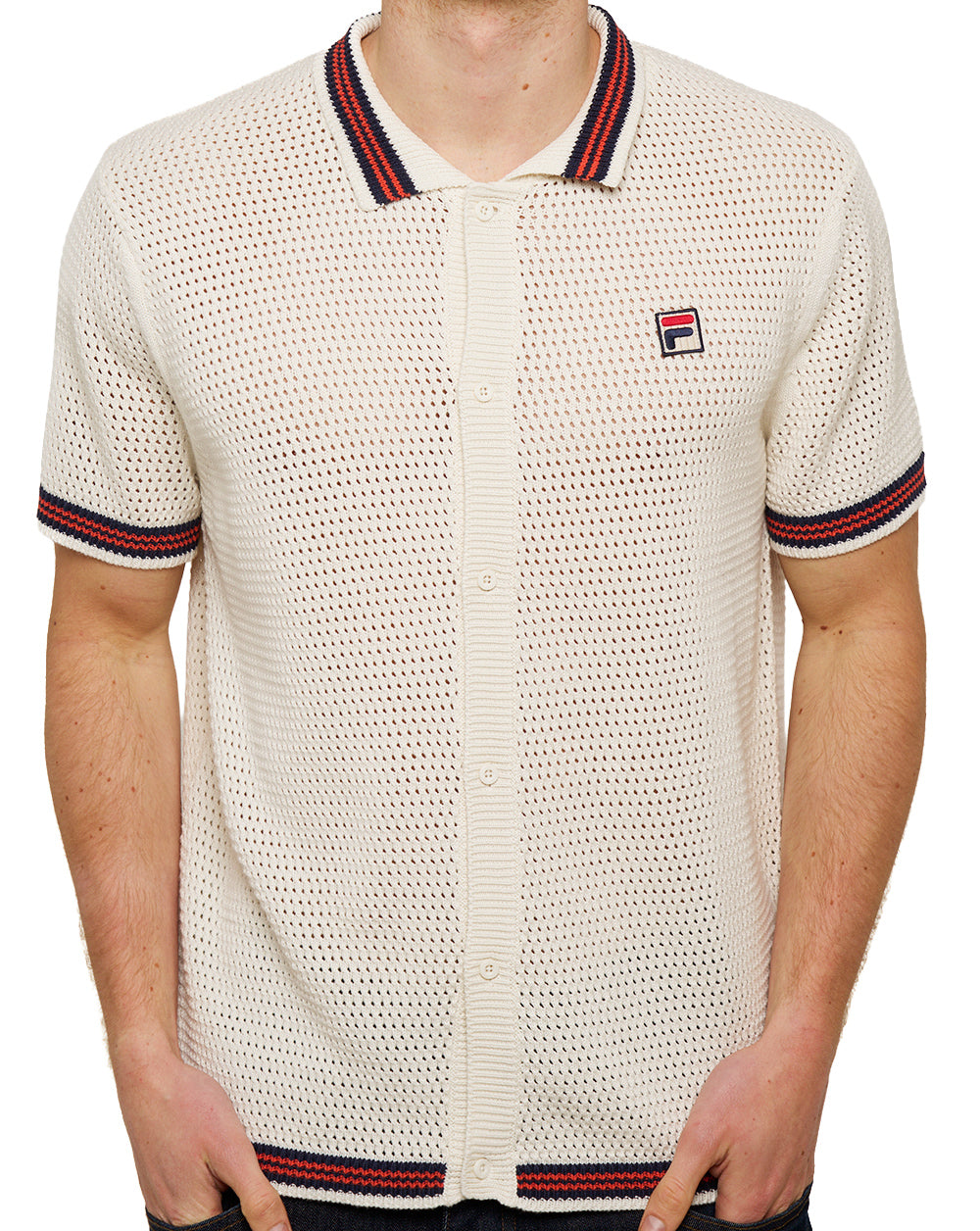 Fila Vintage Full Button Crochet Shirt Gardenia