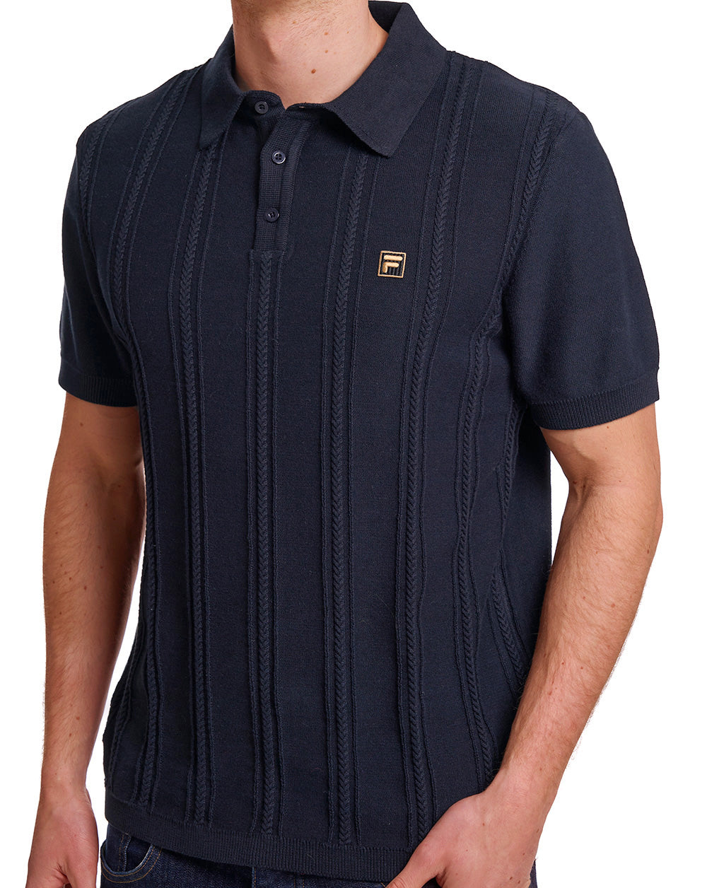 Fila Gold Barns Cable Knit Polo Schwarz