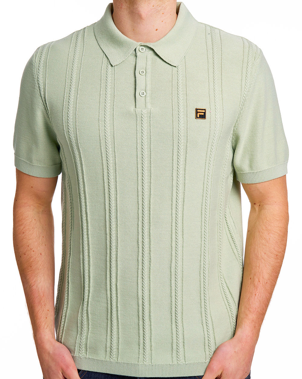 Fila Gold Barns Cable Knit Polo Hellgrün