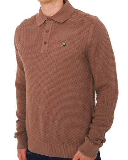 Fila Gold Elia Brick Knit LS Polo Raw Umber
