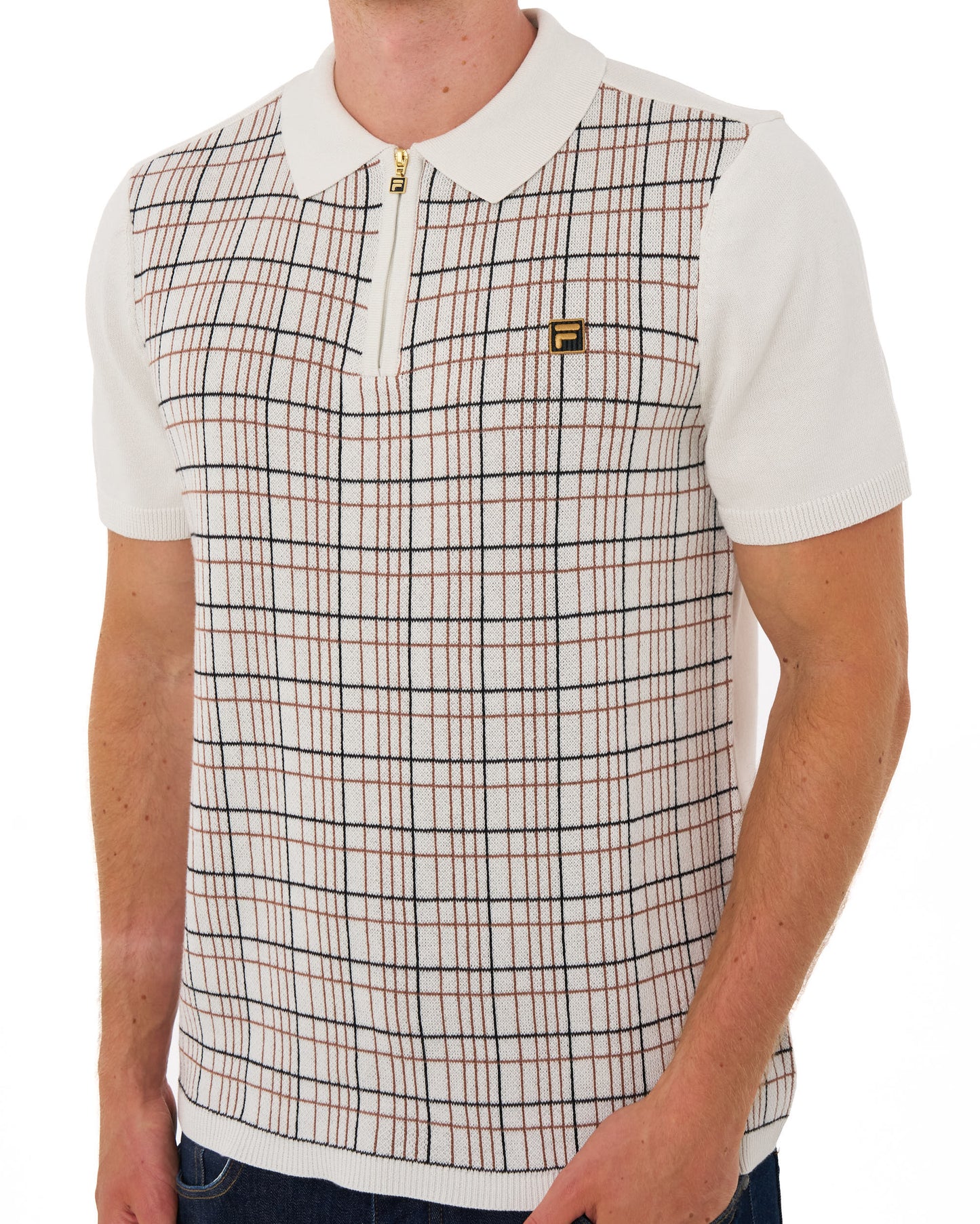 Fila Gold Enzo Check Knit Polo White Down