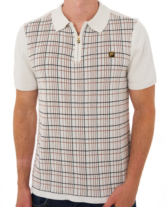 Fila Gold Fila Gold Enzo Check Knit Polo White Down