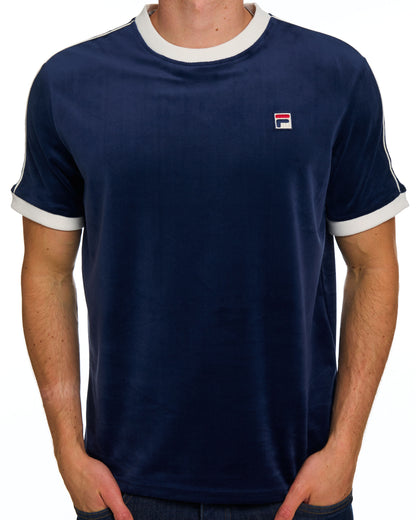 Fila Vintage Basilio Velours-T-Shirt Marineblau/Gardenia