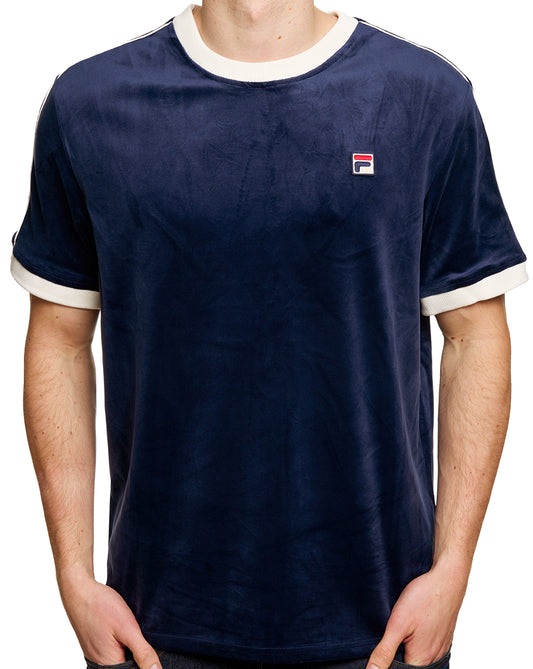 Fila Vintage Basilio Velours-T-Shirt Marineblau/Gardenia