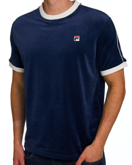 Fila Vintage Fila Vintage Basilio Velours-T-Shirt Marineblau/Gardenia