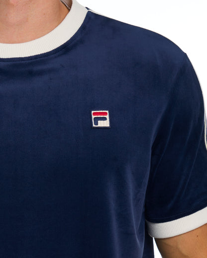 Fila Vintage Basilio Velours-T-Shirt Marineblau/Gardenia