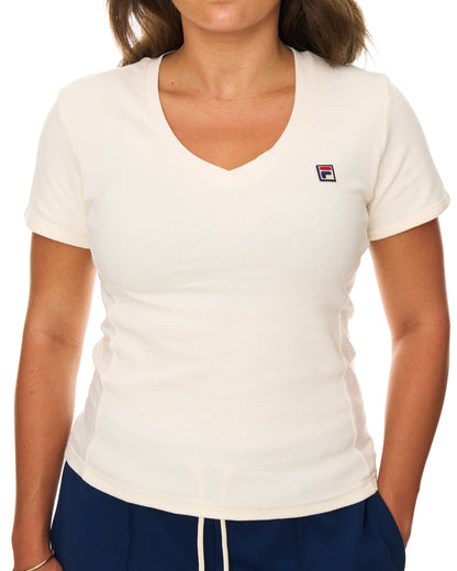 Fila Vintage Berta V Neck T-Shirt Gardenia