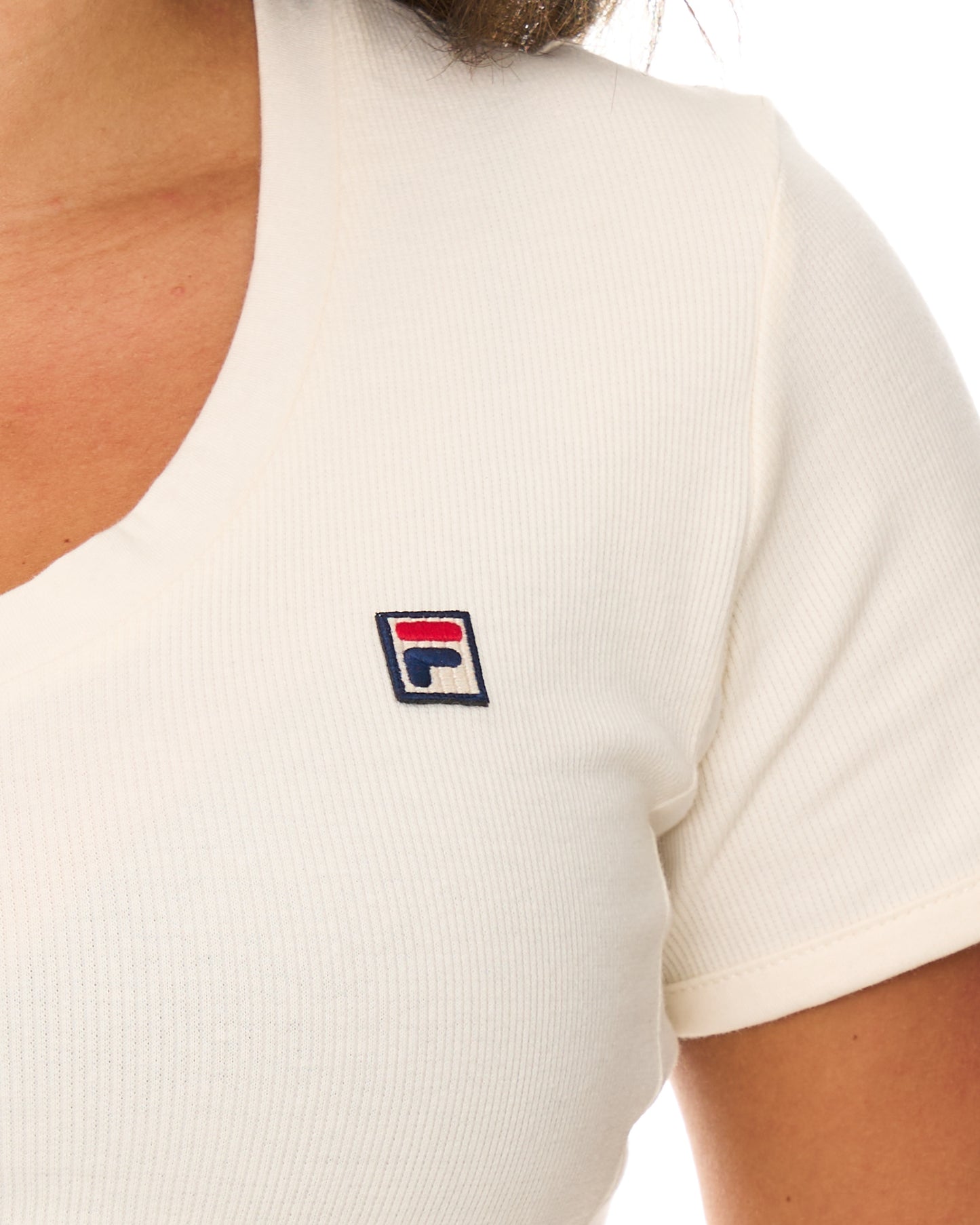 Fila Vintage Berta V Neck T-Shirt Gardenia