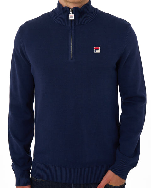 Fila Vintage Strickpullover mit 1/4-Reißverschluss, Marineblau