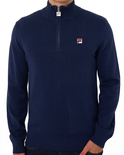Fila Vintage Strickpullover mit 1/4-Reißverschluss, Marineblau