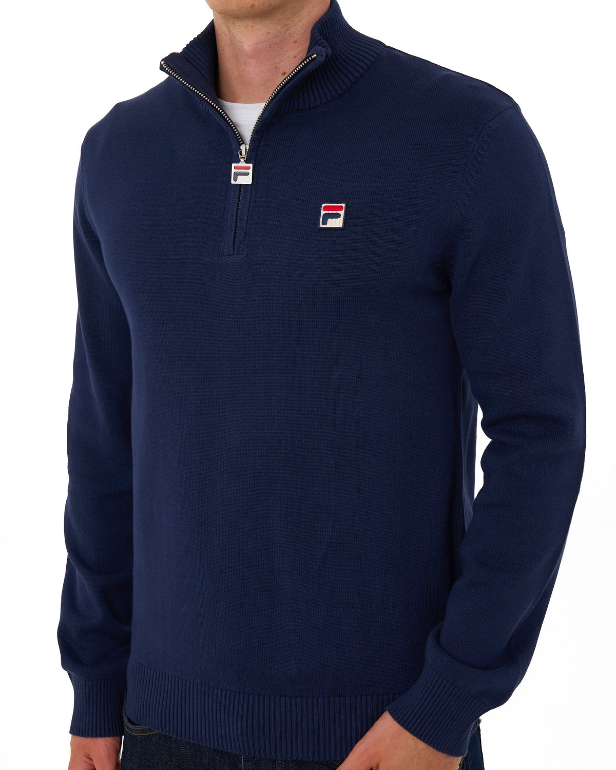 Fila Vintage Strickpullover mit 1/4-Reißverschluss, Marineblau