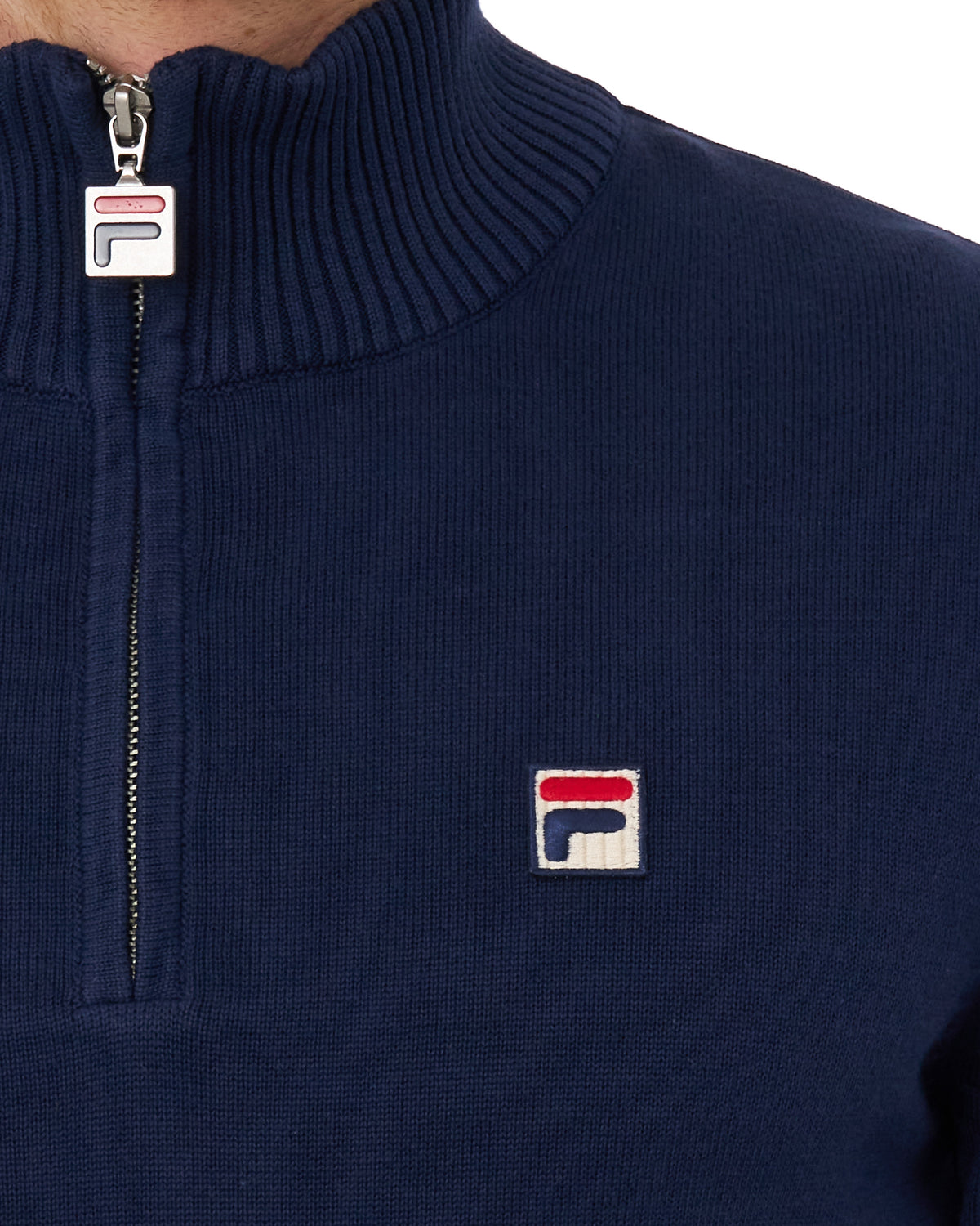 Fila Vintage Strickpullover mit 1/4-Reißverschluss, Marineblau