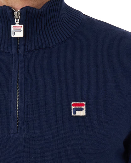 Fila Vintage Strickpullover mit 1/4-Reißverschluss, Marineblau
