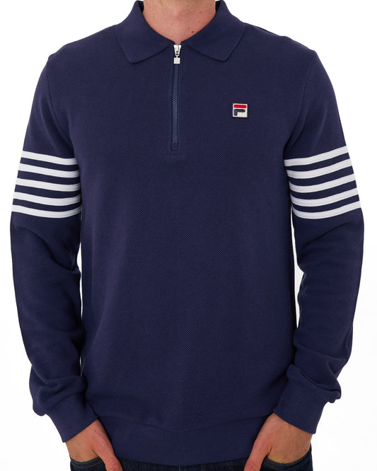Fila Vintage Fila Vintage Luis 1/4 Zip LS Polo Navy/White