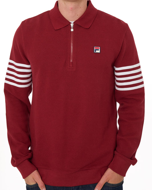 Fila Vintage Fila Vintage Luis 1/4 Zip LS Polo Deep Red