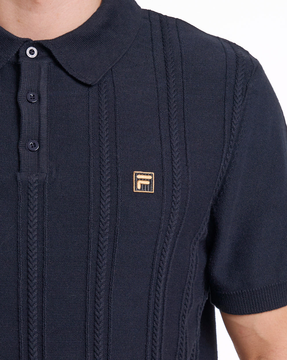 Fila Gold Barns Cable Knit Polo Schwarz