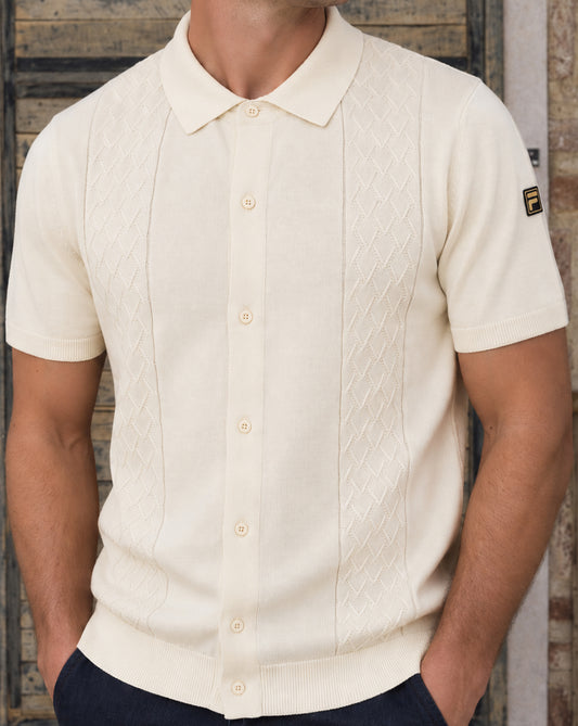 Fila Gold Fila Gold Mario Diamond Knit Polo Off White