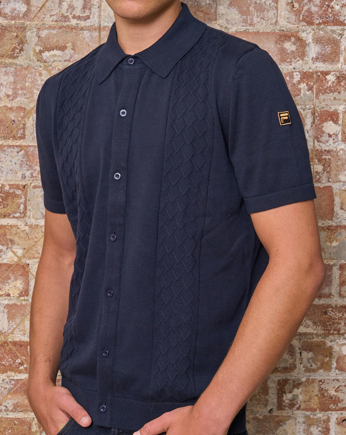 Fila Gold Mario Diamond Knit Polo Dark Navy