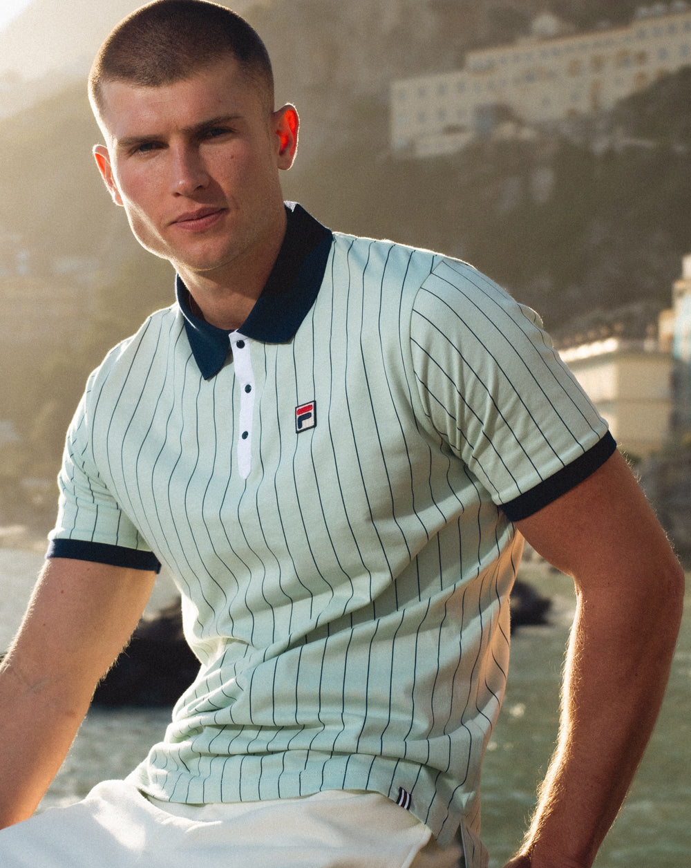 Fila Vintage BB1 ​​Poloshirt, Hellgrün/Marineblau