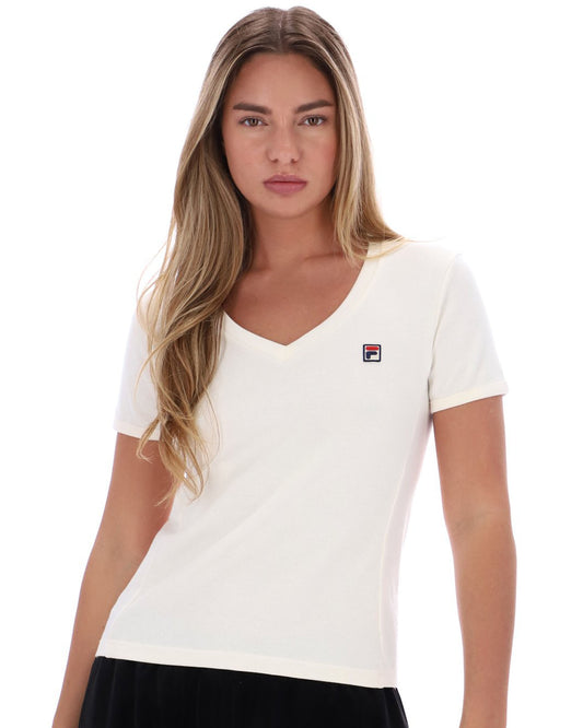Fila Women Fila Vintage Berta V Neck T-Shirt Gardenia