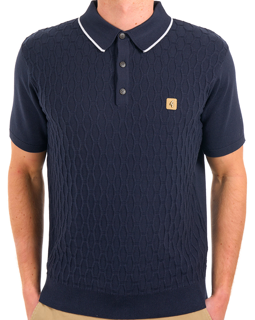 Gabicci Vintage Polohemd aus strukturiertem Strick, Marineblau