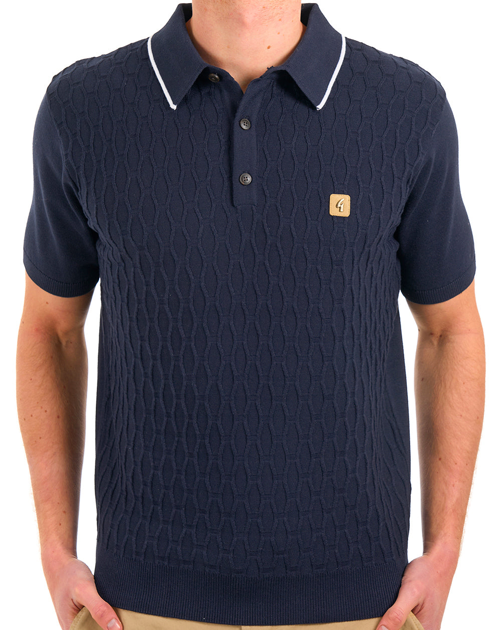 Gabicci Vintage Polohemd aus strukturiertem Strick, Marineblau