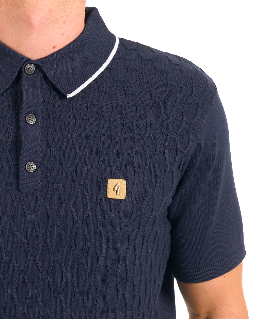 Gabicci Vintage Polohemd aus strukturiertem Strick, Marineblau