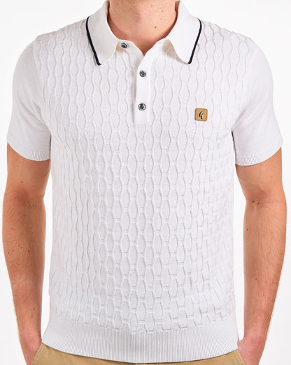 Gabicci Vintage Polohemd aus strukturiertem Strick, Weiß