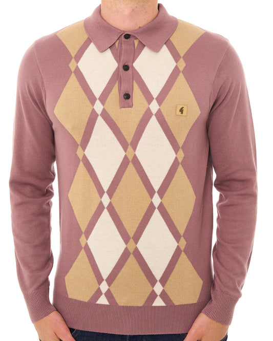 Gabicci Vintage Gabicci Vintage Bond Argyle Knit Polo Dusky Pink