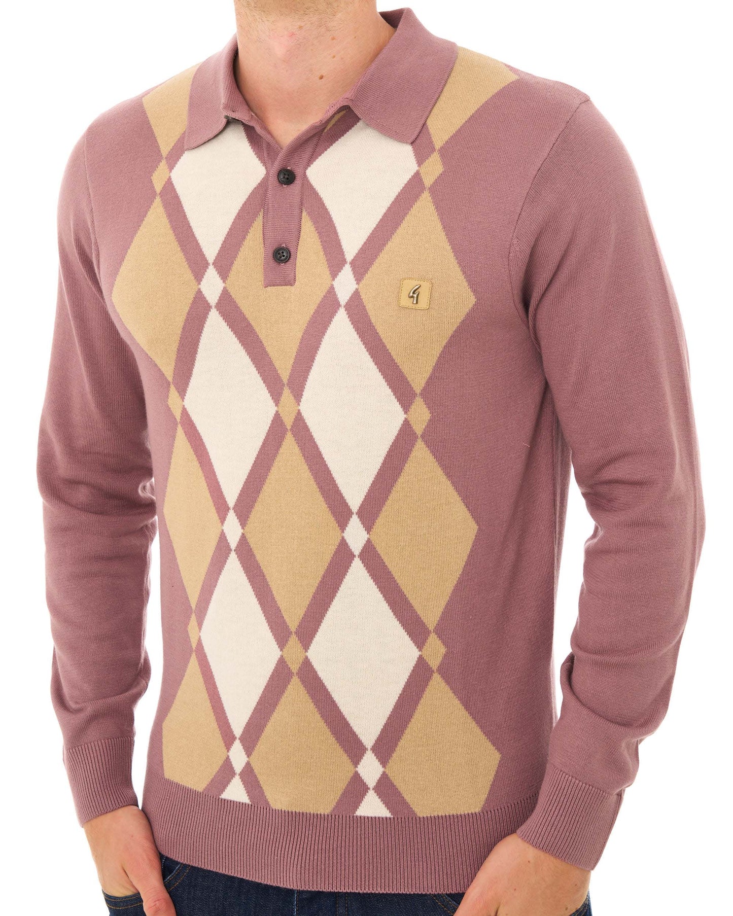 Gabicci Vintage Bond Argyle Knit Polo Dusky Pink