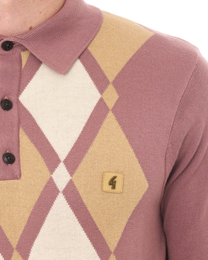Gabicci Vintage Bond Argyle Knit Polo Dusky Pink