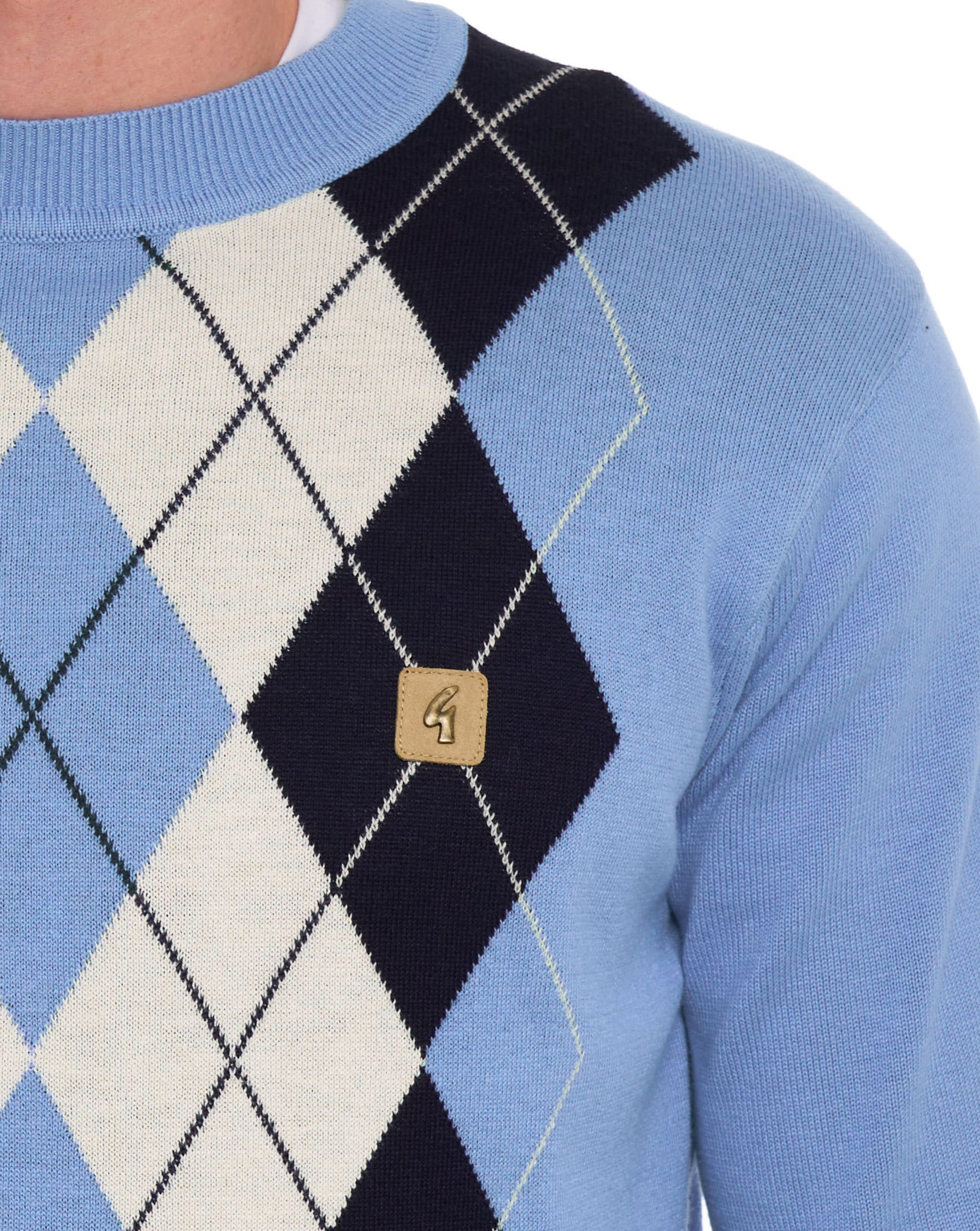Gabicci Vintage Portrush Argyle Crew Knit Jumper Sky Blue