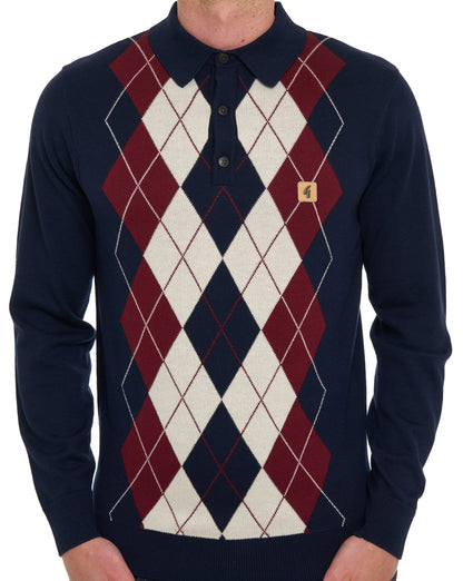 Gabicci Vintage Argyle Diamond Strickpolo Marineblau
