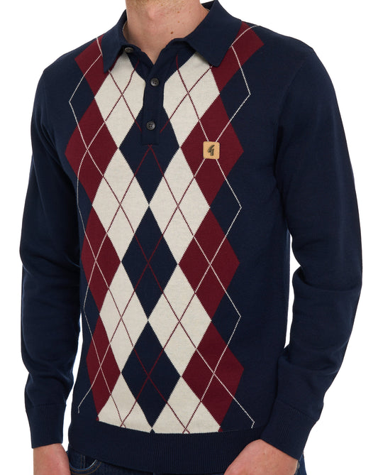 Gabicci Vintage Gabicci Vintage Argyle Diamond Strickpolo Marineblau