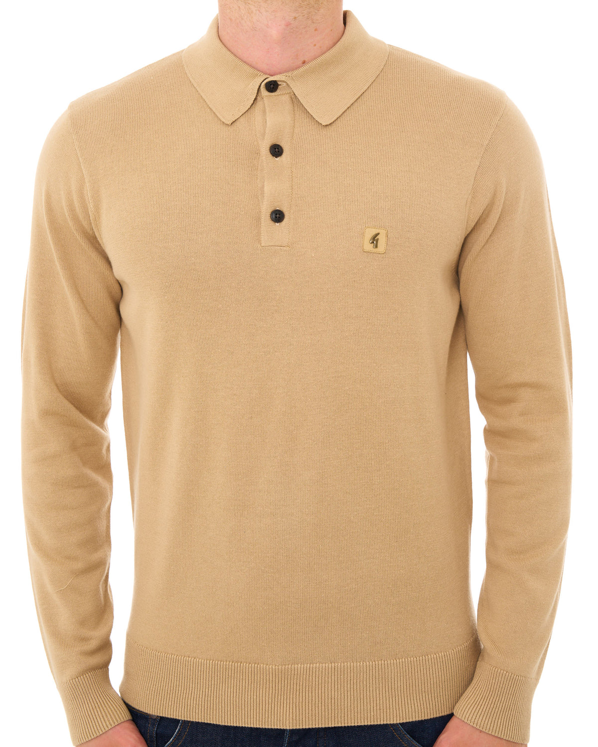 Gabicci Vintage Francesco LS Knitted Polo Caramel