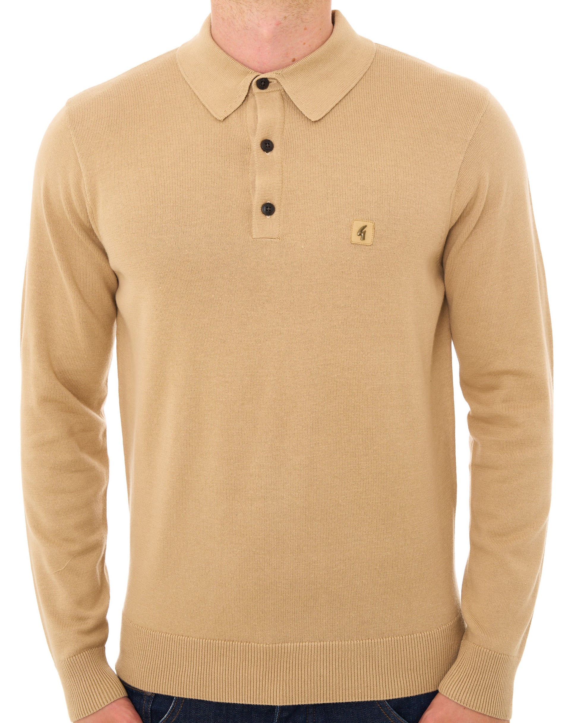 Gabicci Vintage Francesco LS Knitted Polo Caramel