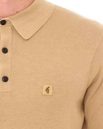 Gabicci Vintage Francesco LS Knitted Polo Caramel