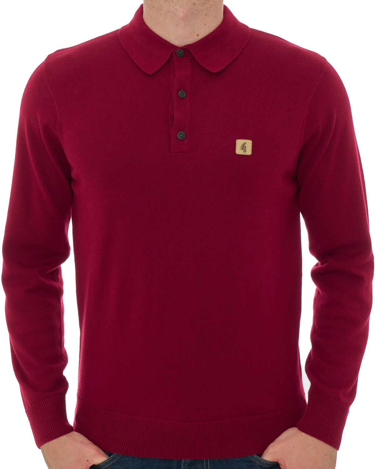 Gabicci Vintage Francesco LS Knitted Polo Claret