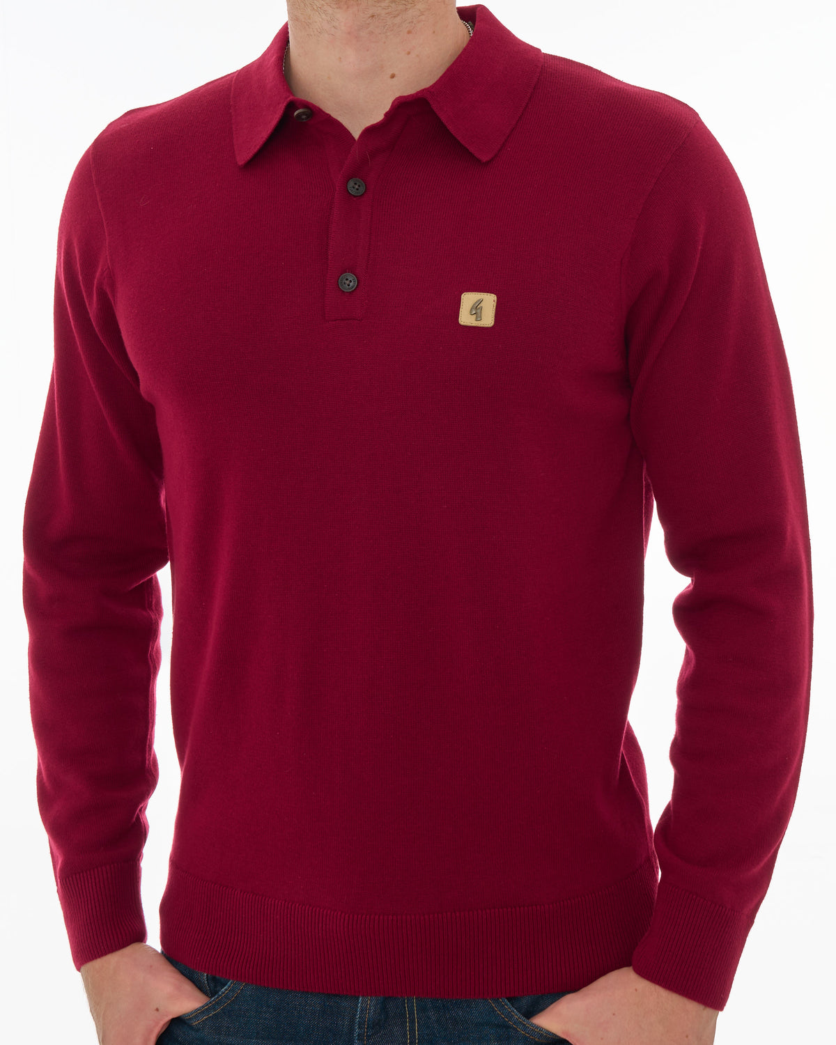 Gabicci Vintage Francesco LS Knitted Polo Claret