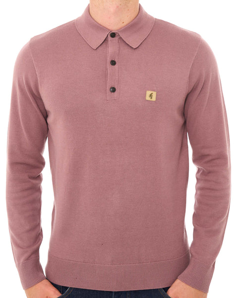 Gabicci Vintage Francesco LS Knitted Polo Dusky Pink