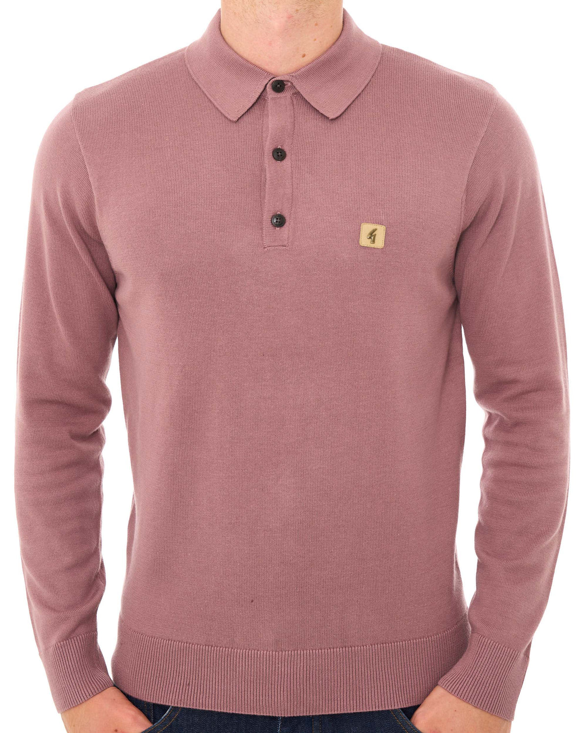Gabicci Vintage Francesco LS Knitted Polo Dusky Pink