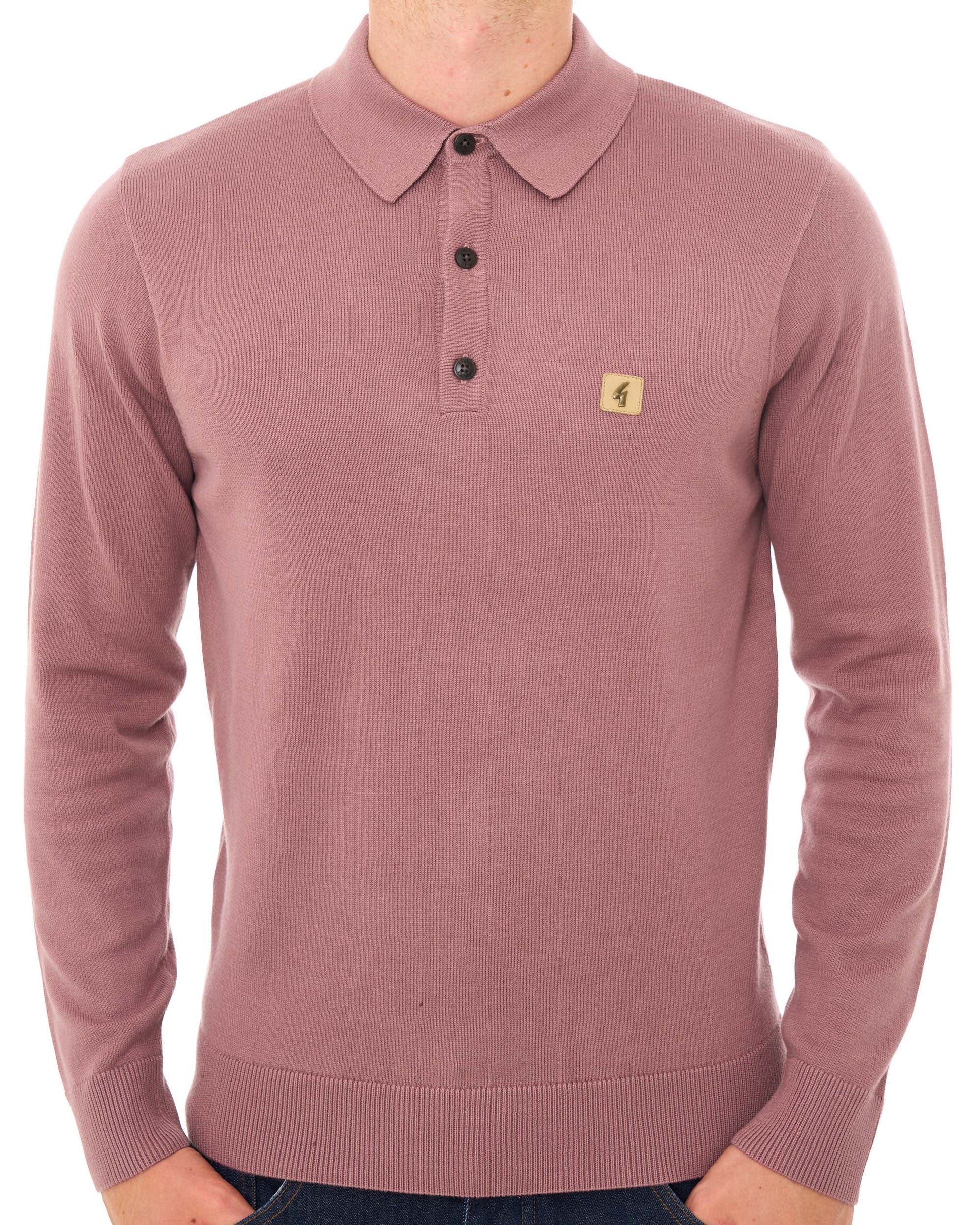 Gabicci Vintage Francesco LS Knitted Polo Dusky Pink