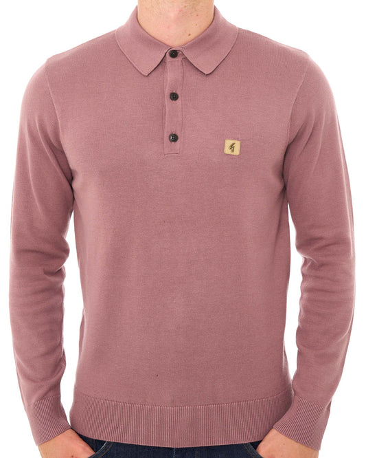 Gabicci Vintage Gabicci Vintage Francesco LS Knitted Polo Dusky Pink