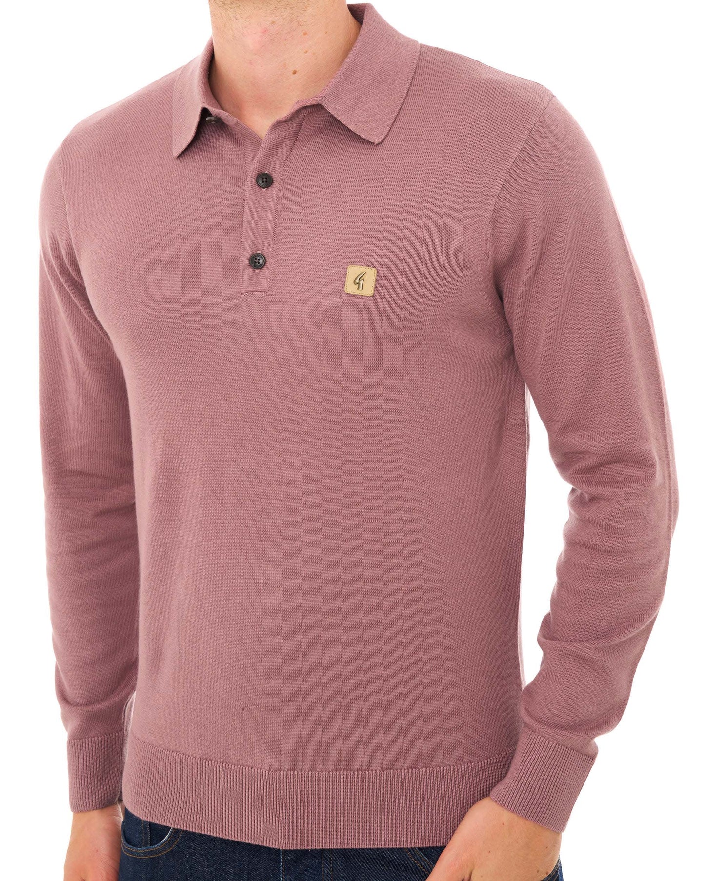 Gabicci Vintage Francesco LS Knitted Polo Dusky Pink