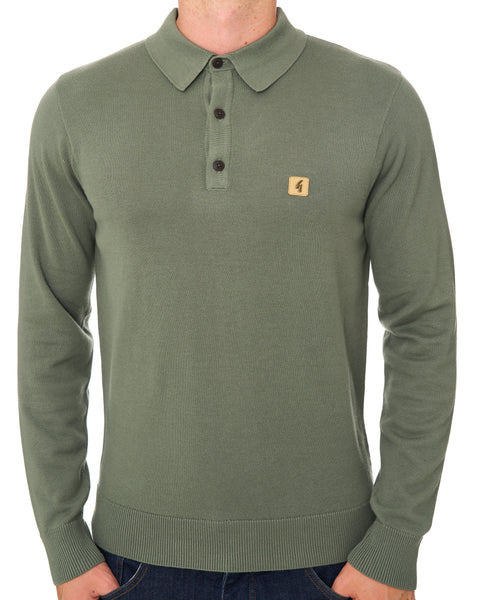 Gabicci Vintage Francesco LS Knitted Polo Khaki Green