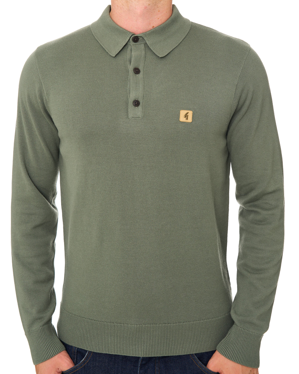 Gabicci Vintage Francesco LS Knitted Polo Khaki Green