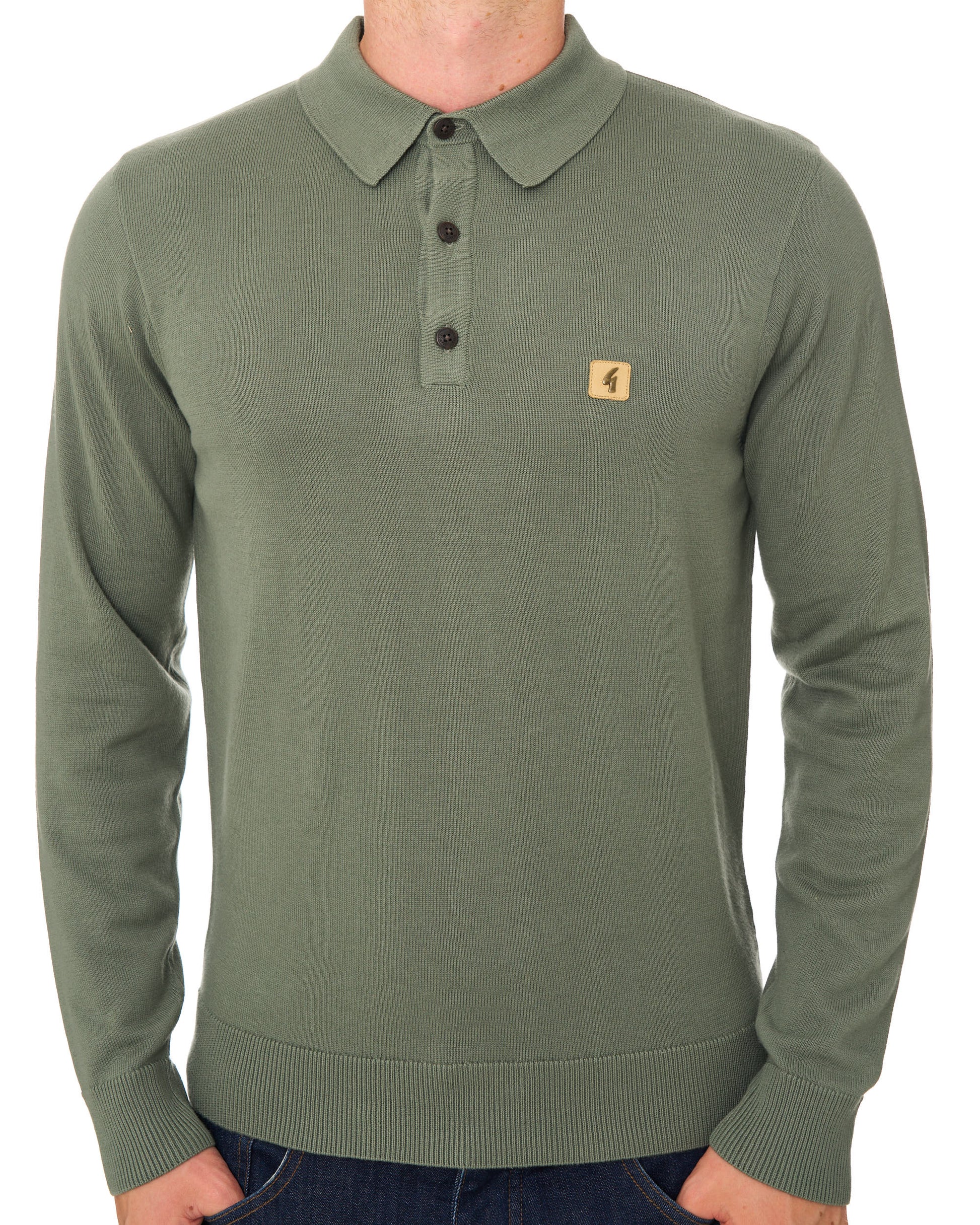 Gabicci Vintage Francesco LS Knitted Polo Khaki Green
