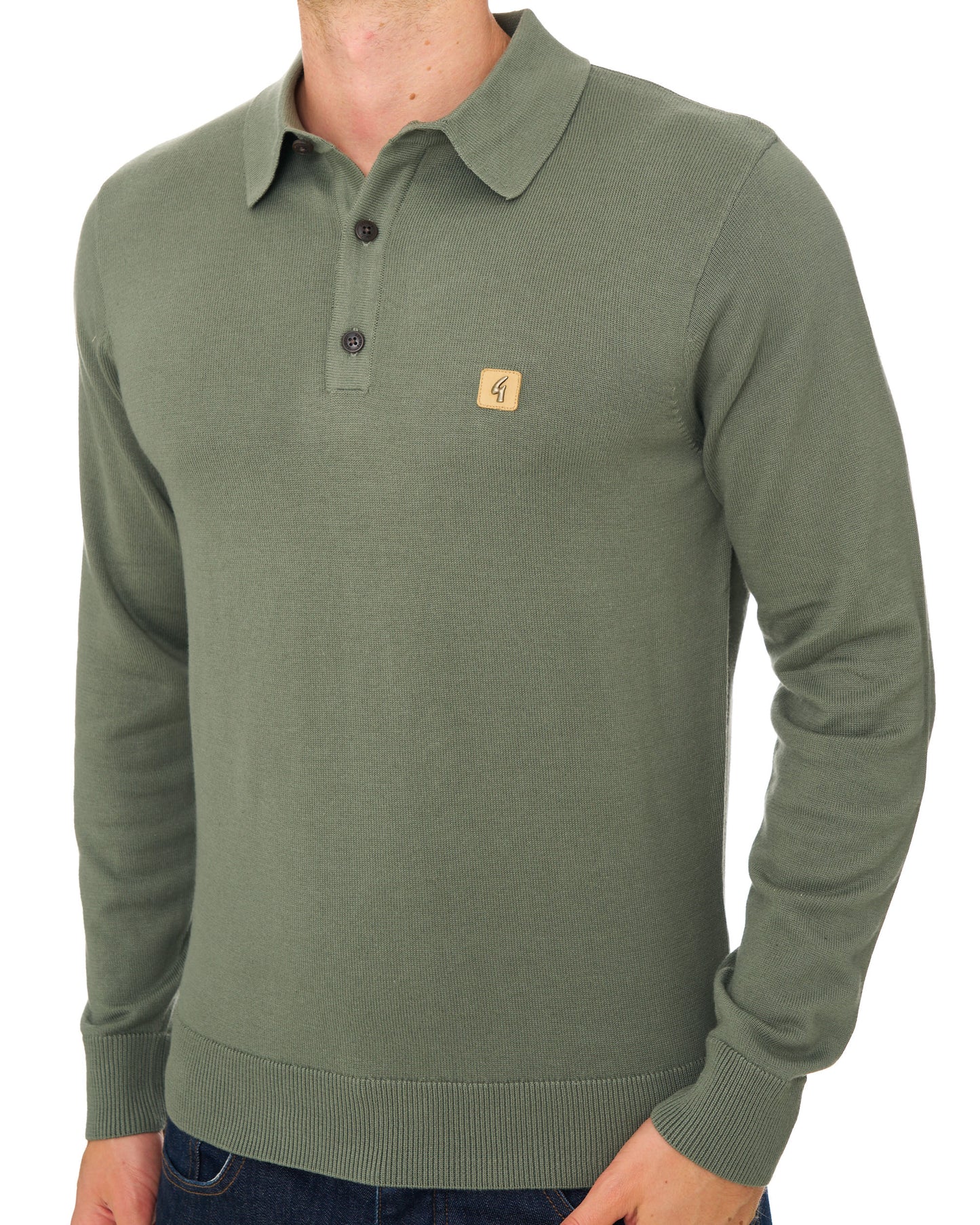 Gabicci Vintage Francesco LS Knitted Polo Khaki Green