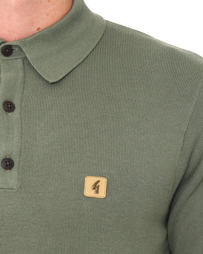 Gabicci Vintage Francesco LS Knitted Polo Khaki Green